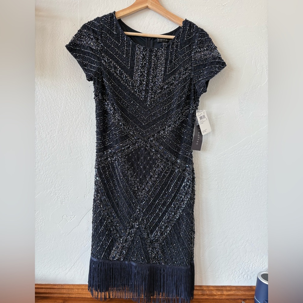 *NEW* Aidan Mattox Midnight Beaded Formal Dress